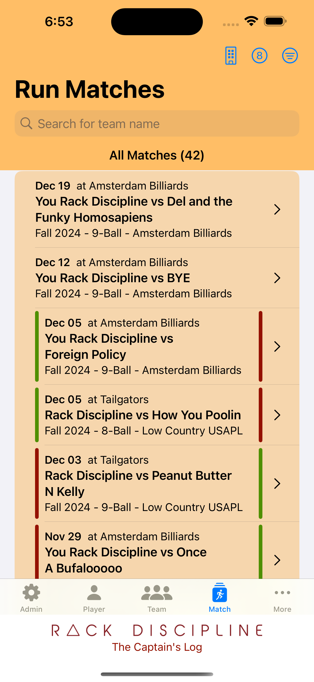 Matches View - Copyright of Rack Discipline USA, 2024